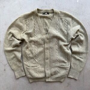 Vintage Fellini Lambswool Cardigan Sweater Mens Medium Beige Cable Knit Italy